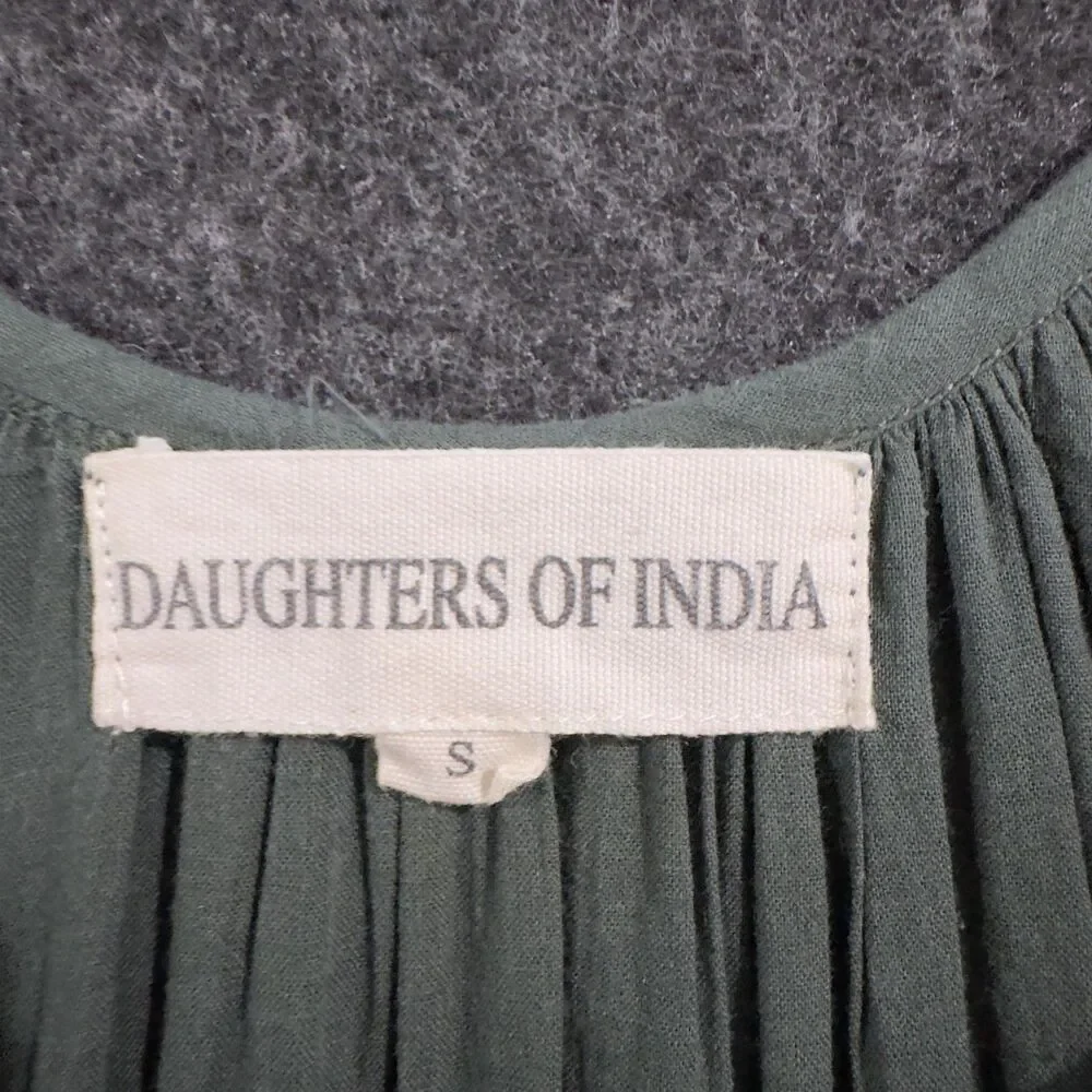 Daughters of India Sahana Dress Women's Small Green Boho Maxi Tiered Long Pocket - Picture 3 of 8